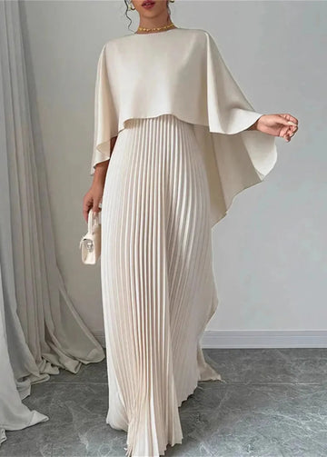 Elvayn | Women’s Pleated Cape Overlay Maxi Dress