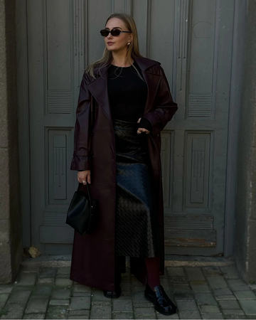 Elvayn | Women’s Winter Leather Maxi Trench Coat