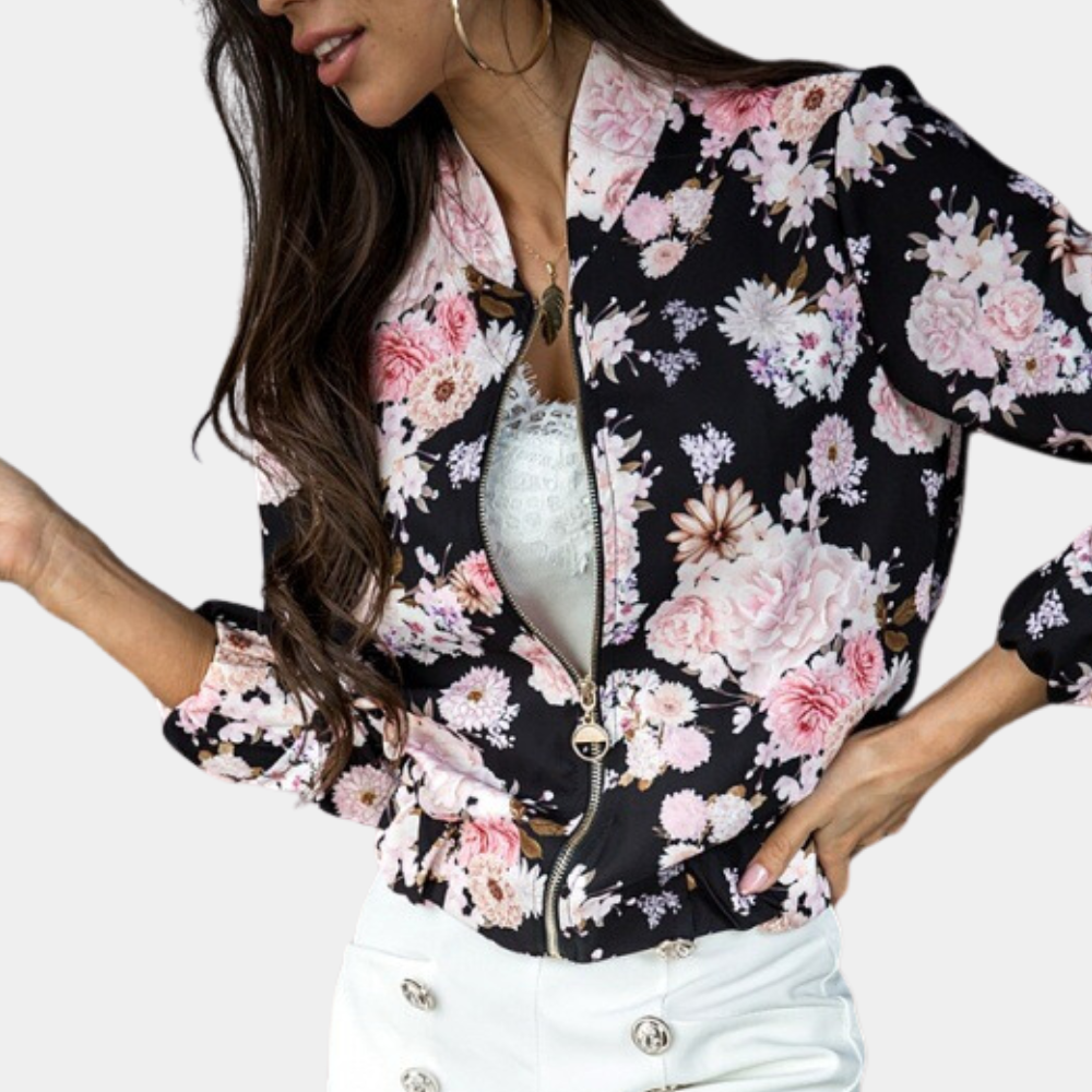 Elvayn | Women’s Elegant Flower Pattern Zip-Up Jacket
