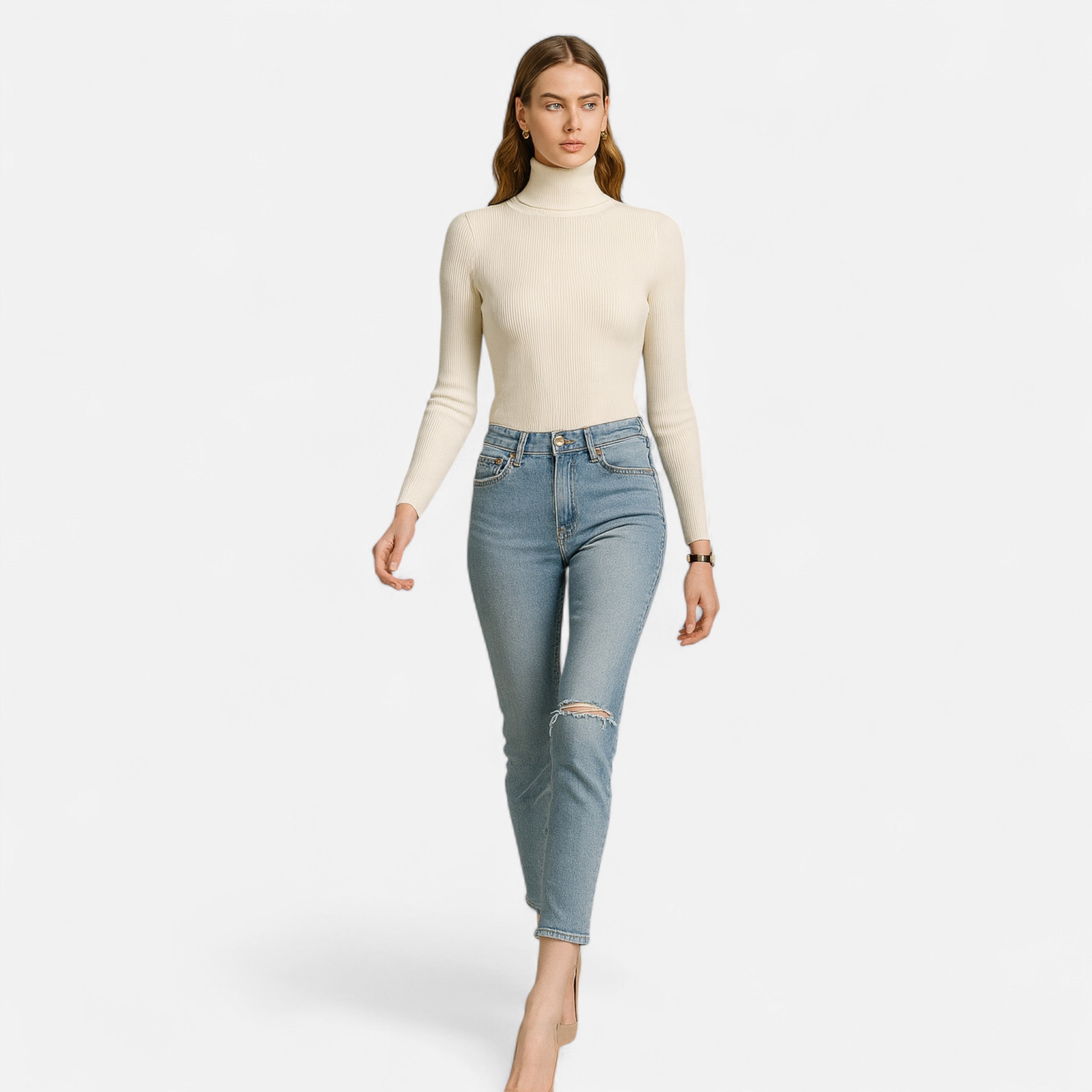 Elvayn | Women’s Ribbed Turtleneck – Foldover Winter Elegance