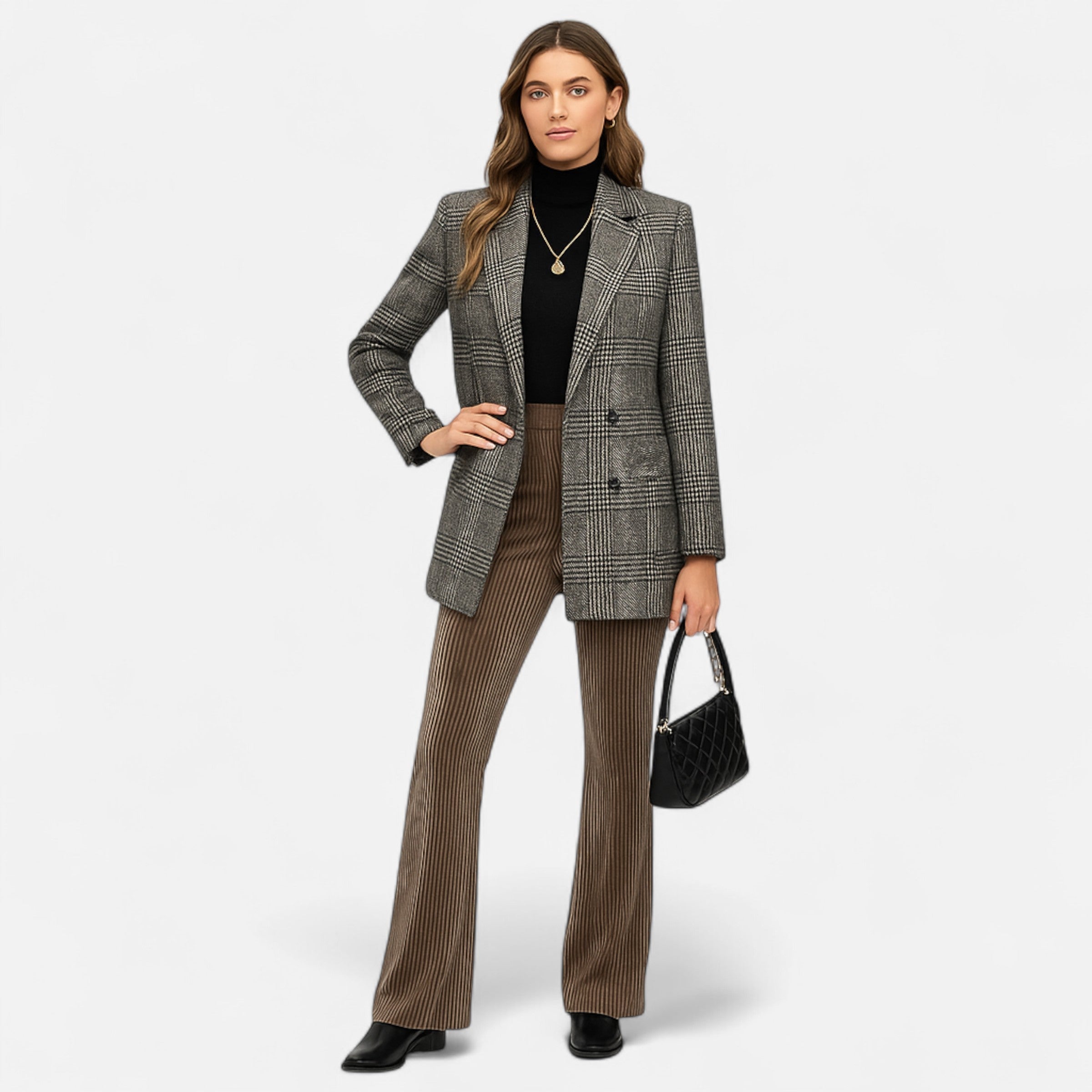 Elvayn | Women’s Classic Coat – Houndstooth Timeless Sophistication