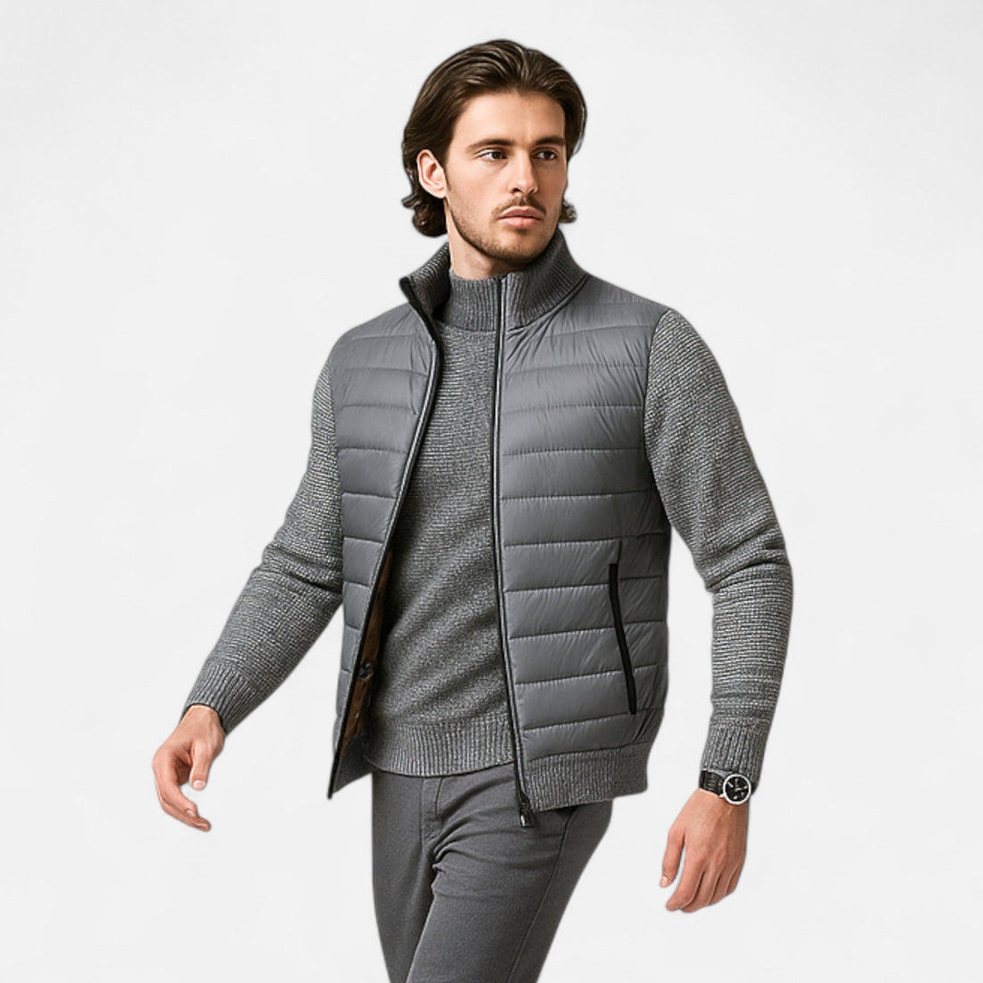 Elvayn | Men’s Fleece Stand-Collar Patchwork Jacket