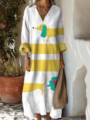 Elvayn | Women's Dachshund Vintage Art Print Dress