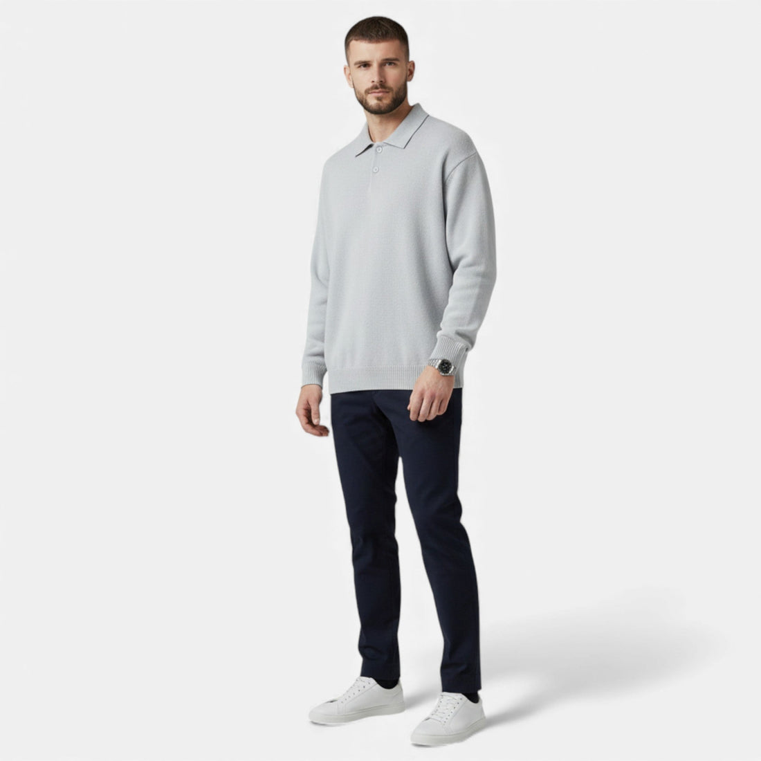 Elvayn | Men’s Loose-Fit Button-Up Polo Sweater