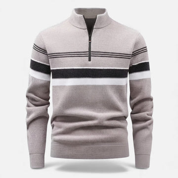 Elvayn | Men’s Thick Half-Zip Striped Knit Sweater