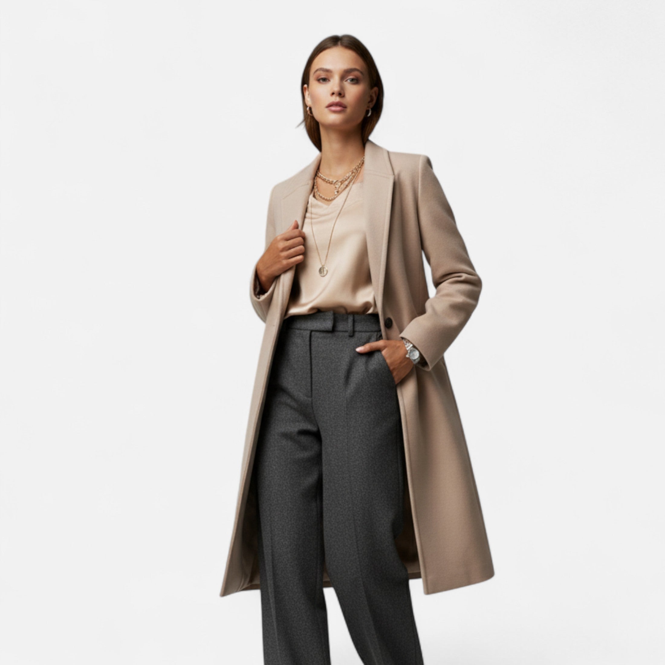 Elvayn | Women’s Winter Overcoat – Lapel Collar Elegance