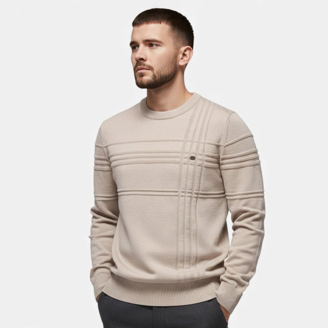 Elvayn | Men’s Slim Fit Structured Knit Sweater