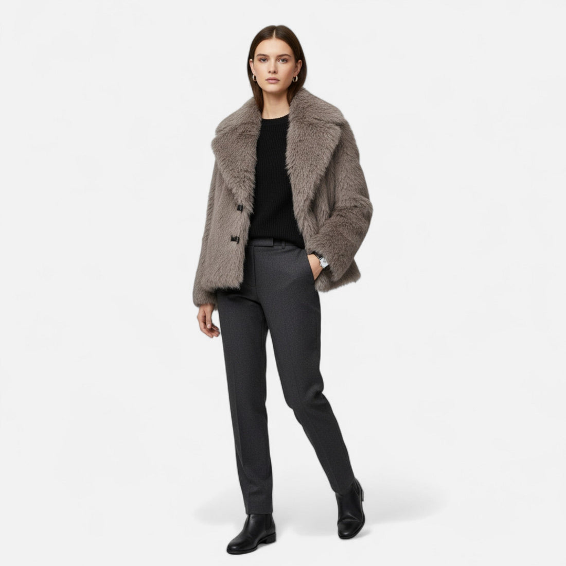 Elvayn | Women’s Faux Fur Coat – Winter Street Elegance