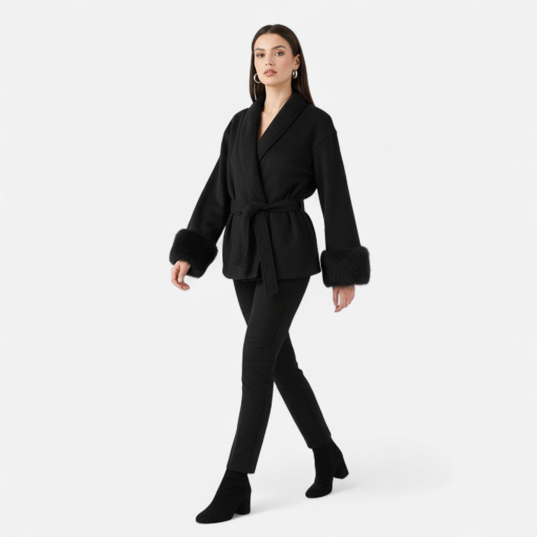 Elvayn | Women’s Faux-Fur Coat – Ivy League Lace-Up Elegance