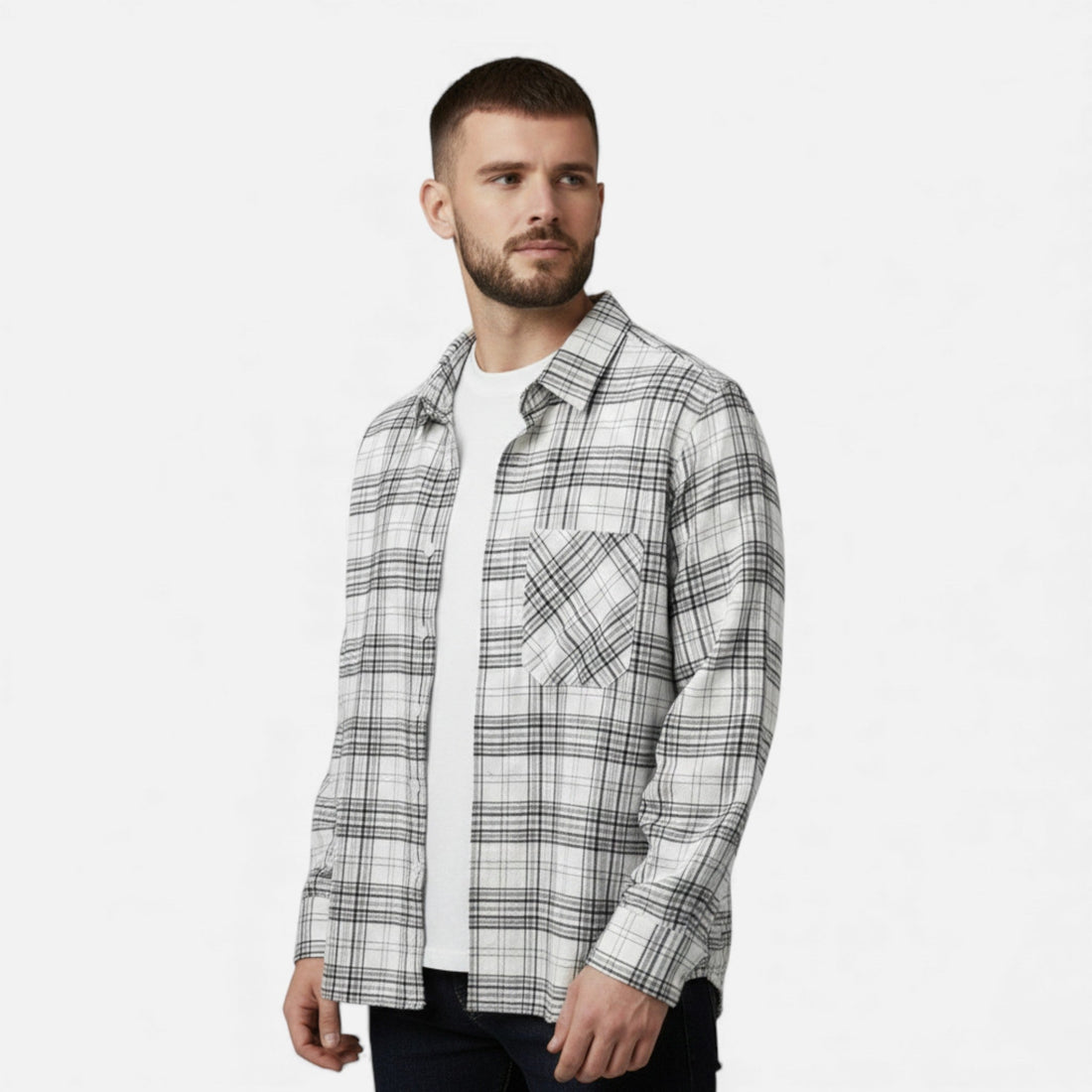 Elvayn | Men’s Plaid Long-Sleeve Loose Shirt with Pocket