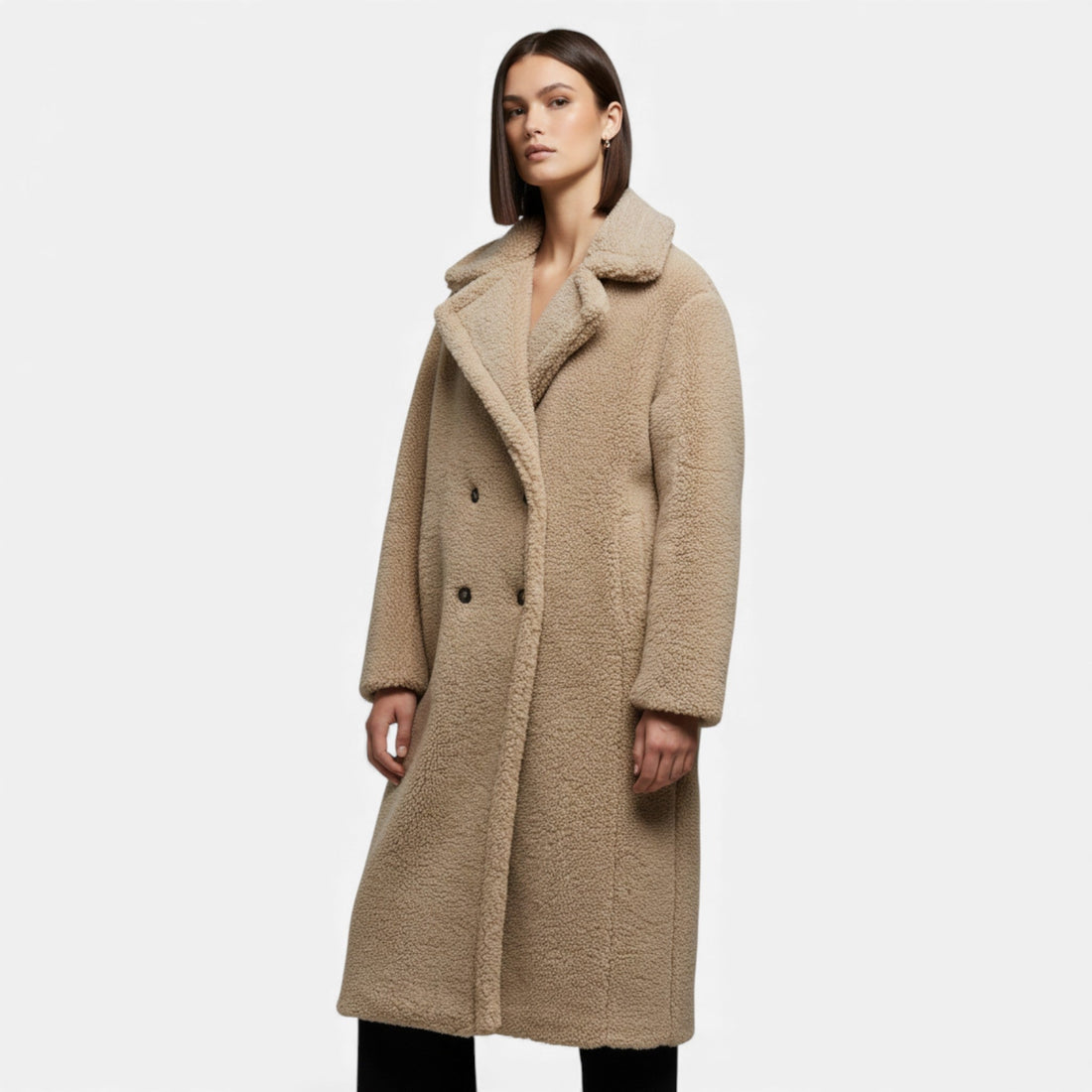 Elvayn | Women’s Long Double-Breasted Teddy Coat