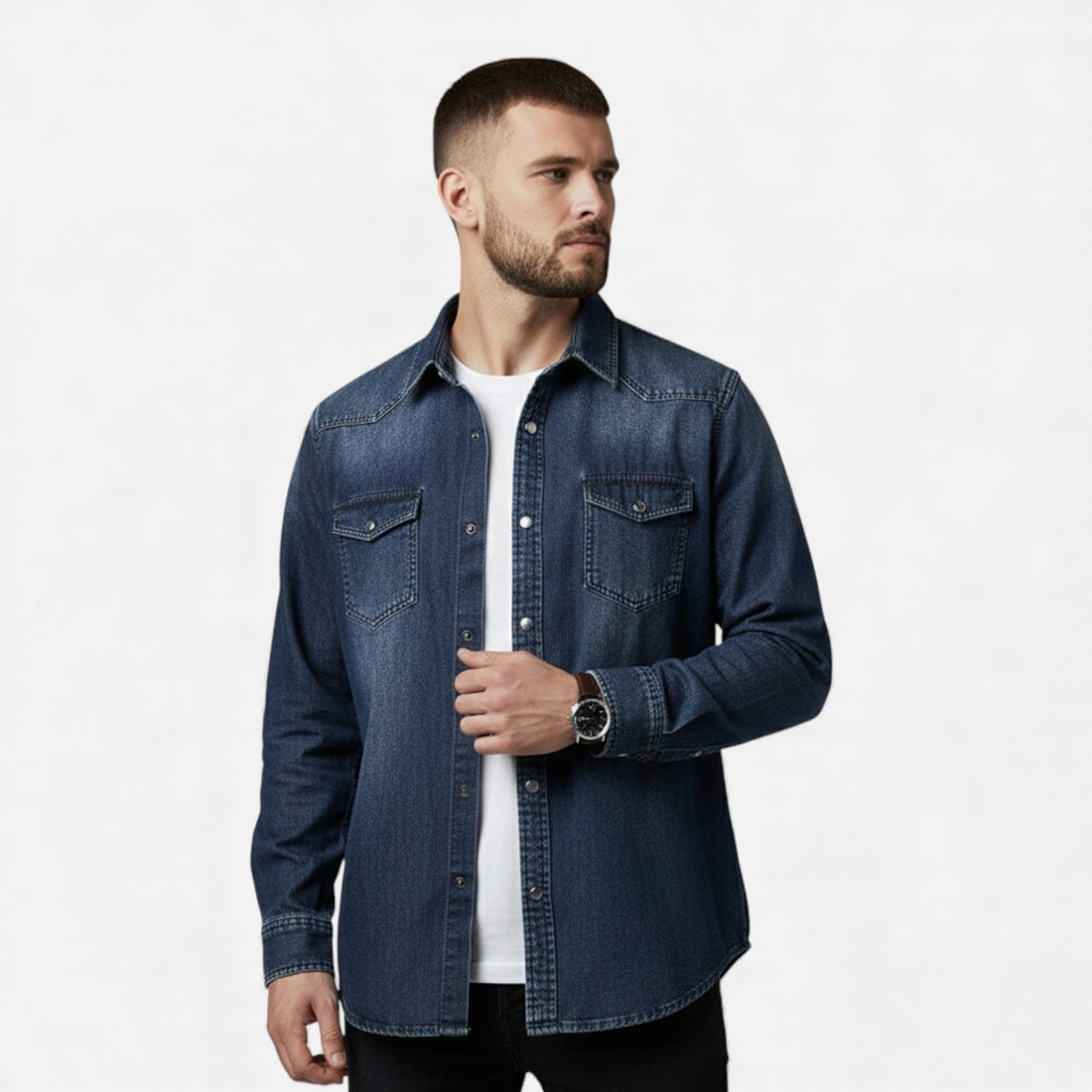 Elvayn | Men’s Loose-Fit Denim Shirt for Autumn/Winter