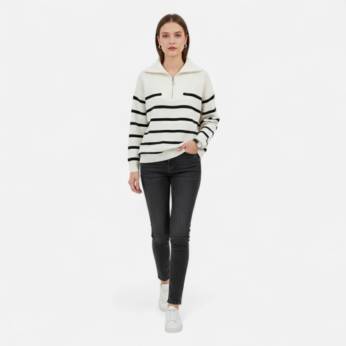 Elvayn | Women's Striped Polo Sweater – Refined Autumn Heritage