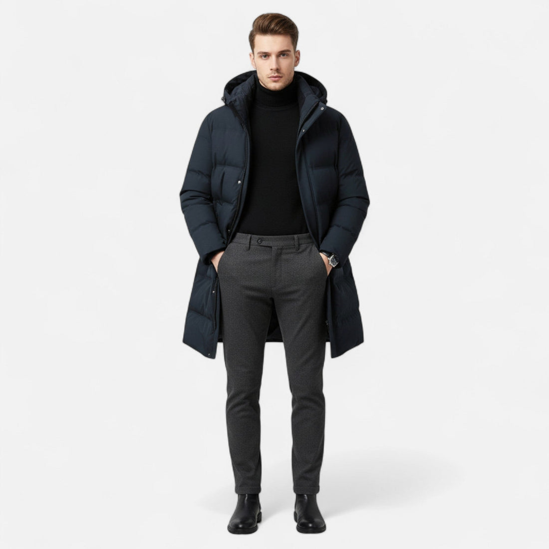 Elvayn | Men’s Premium Winter Down Parka – Hooded Insulated Elegance