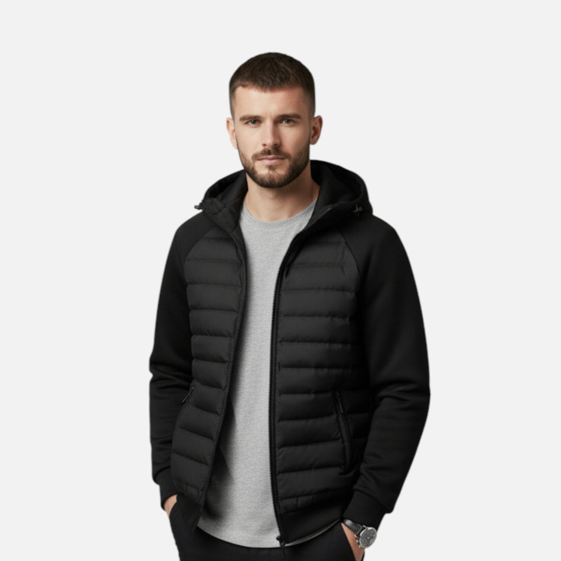 Elvayn | Men’s Hooded Down Jacket – Spliced Quilted Style