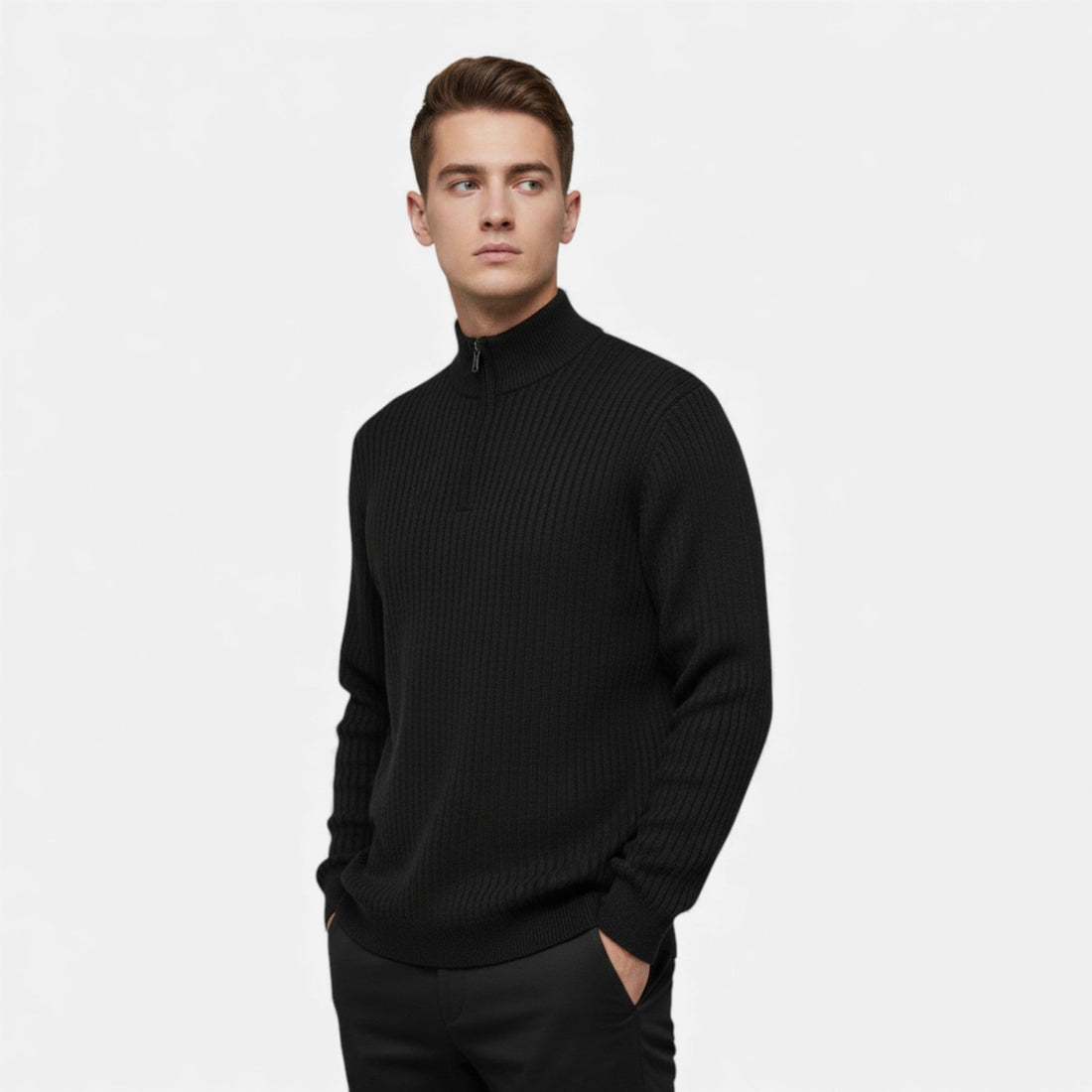 Elvayn | Men’s Warm Minimalist Zippered Knit Sweater