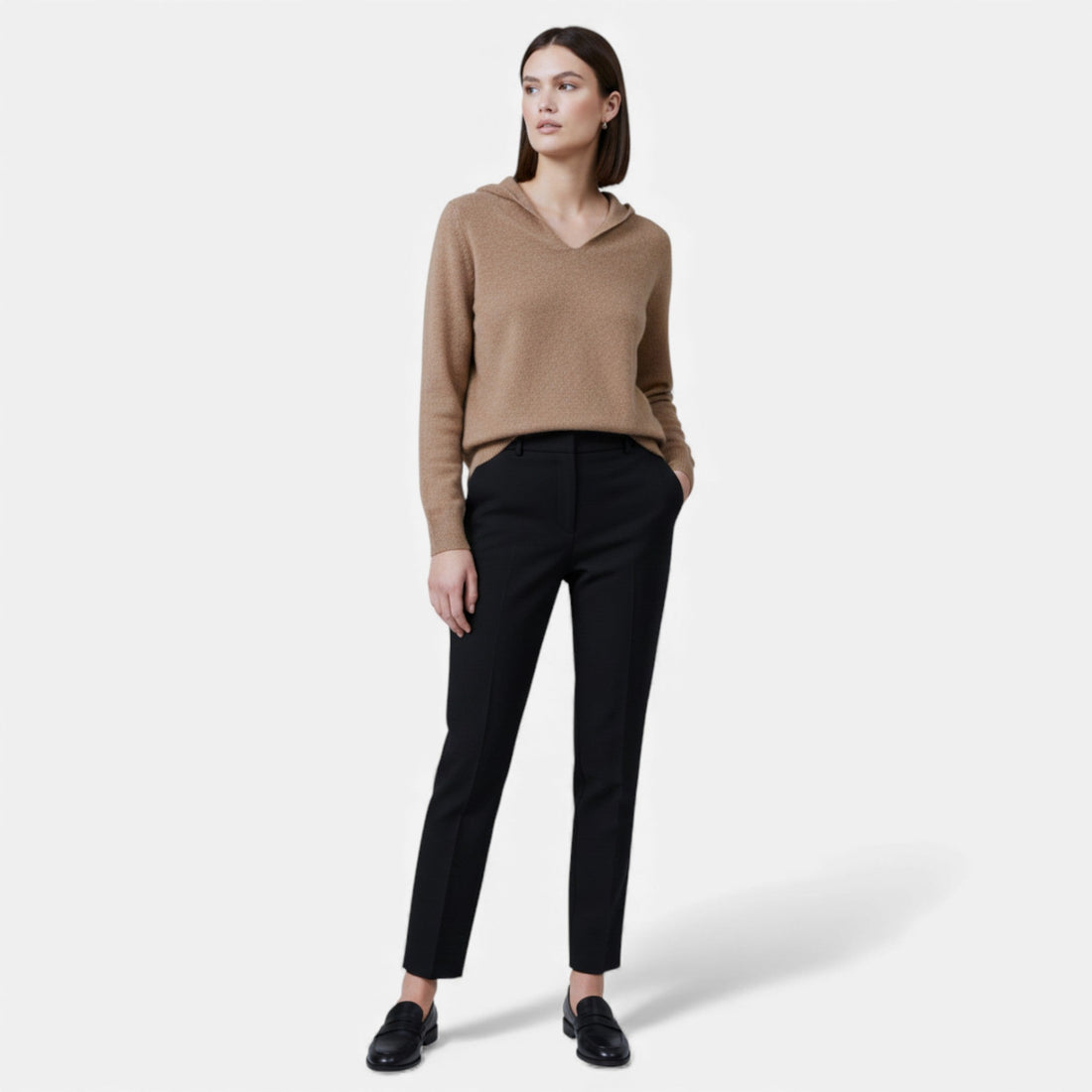 Elvayn | Women’s Loose Wool Knitted V-Neck Hoodie