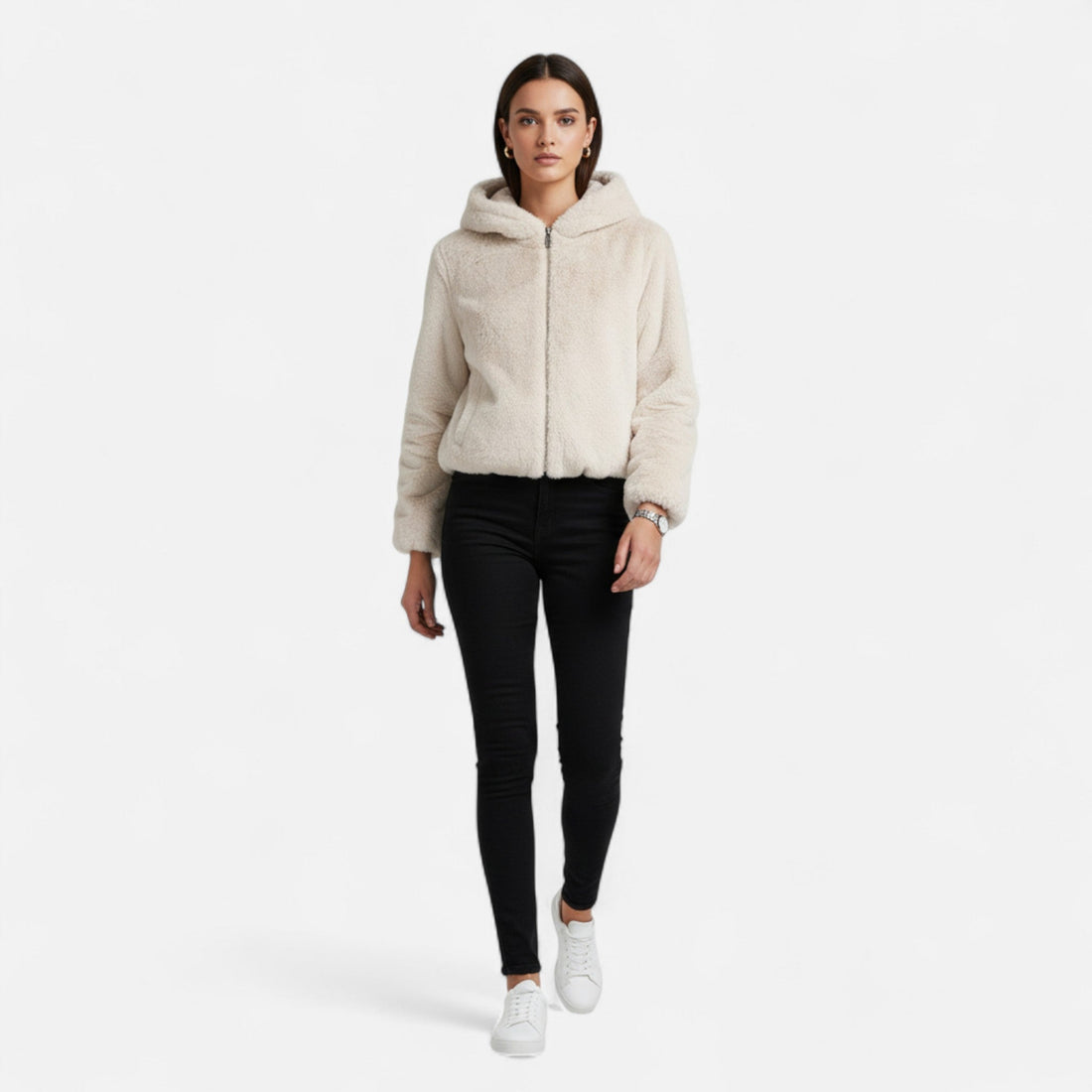 Elvayn | Women’s Hooded Faux Fur Coat – Winter Luxe Comfort
