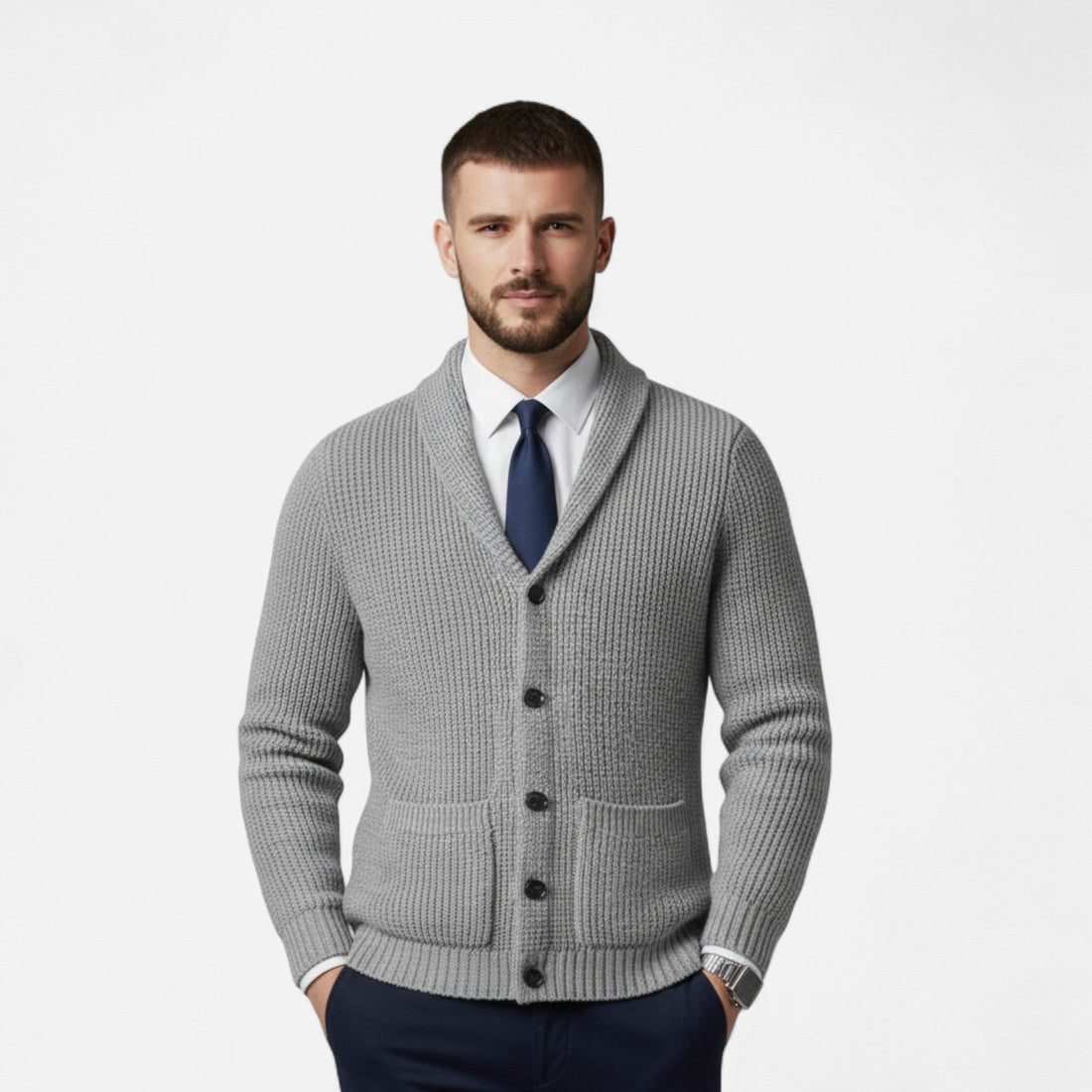 Elvayn  | Men’s Button-Up Premium Wool Sweater– Classic Slim Fit Style