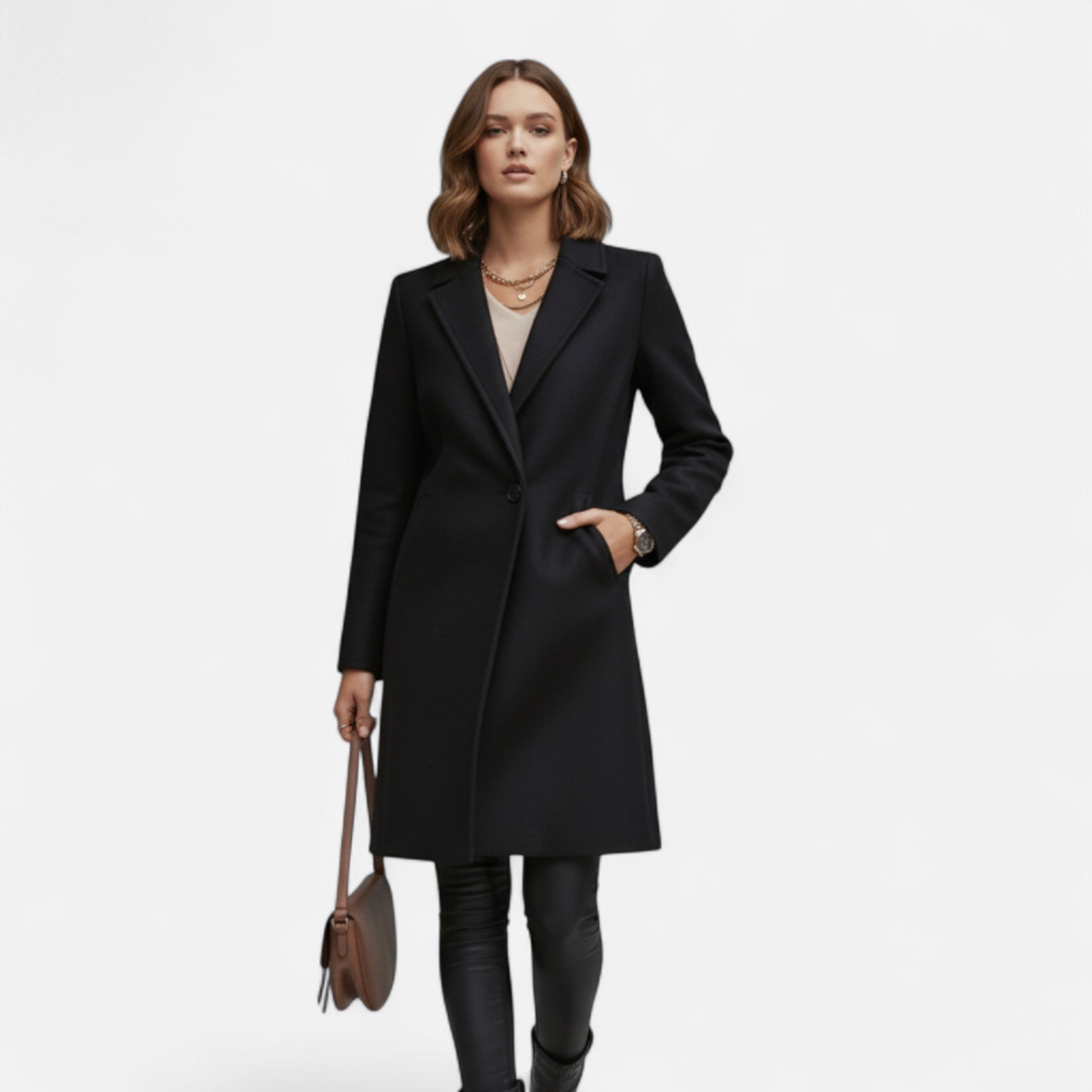 Elvayn | Women’s Winter Overcoat – Lapel Collar Elegance