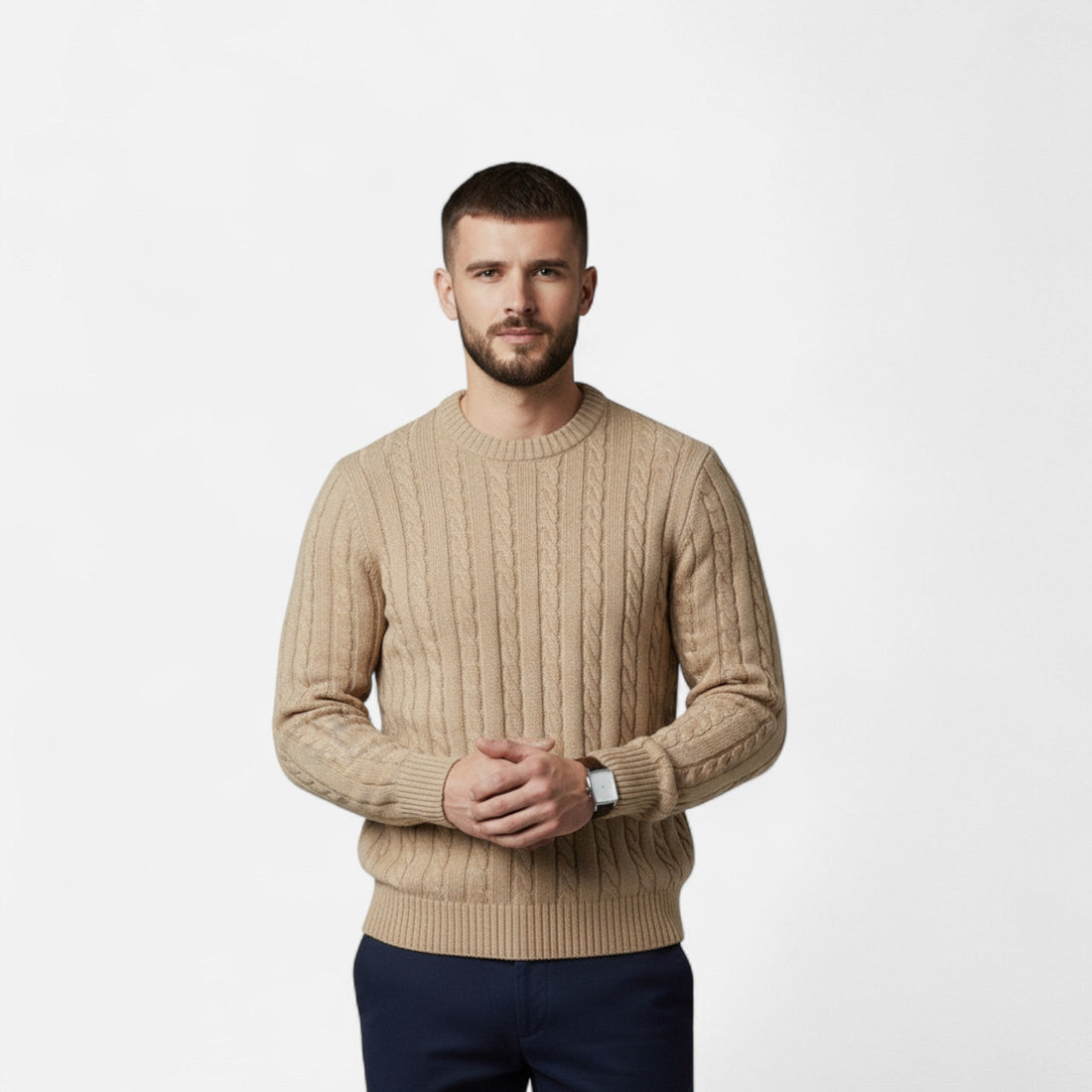 Elvayn | Men’s Cotton Blend Sweater – Timeless Round Neck Style
