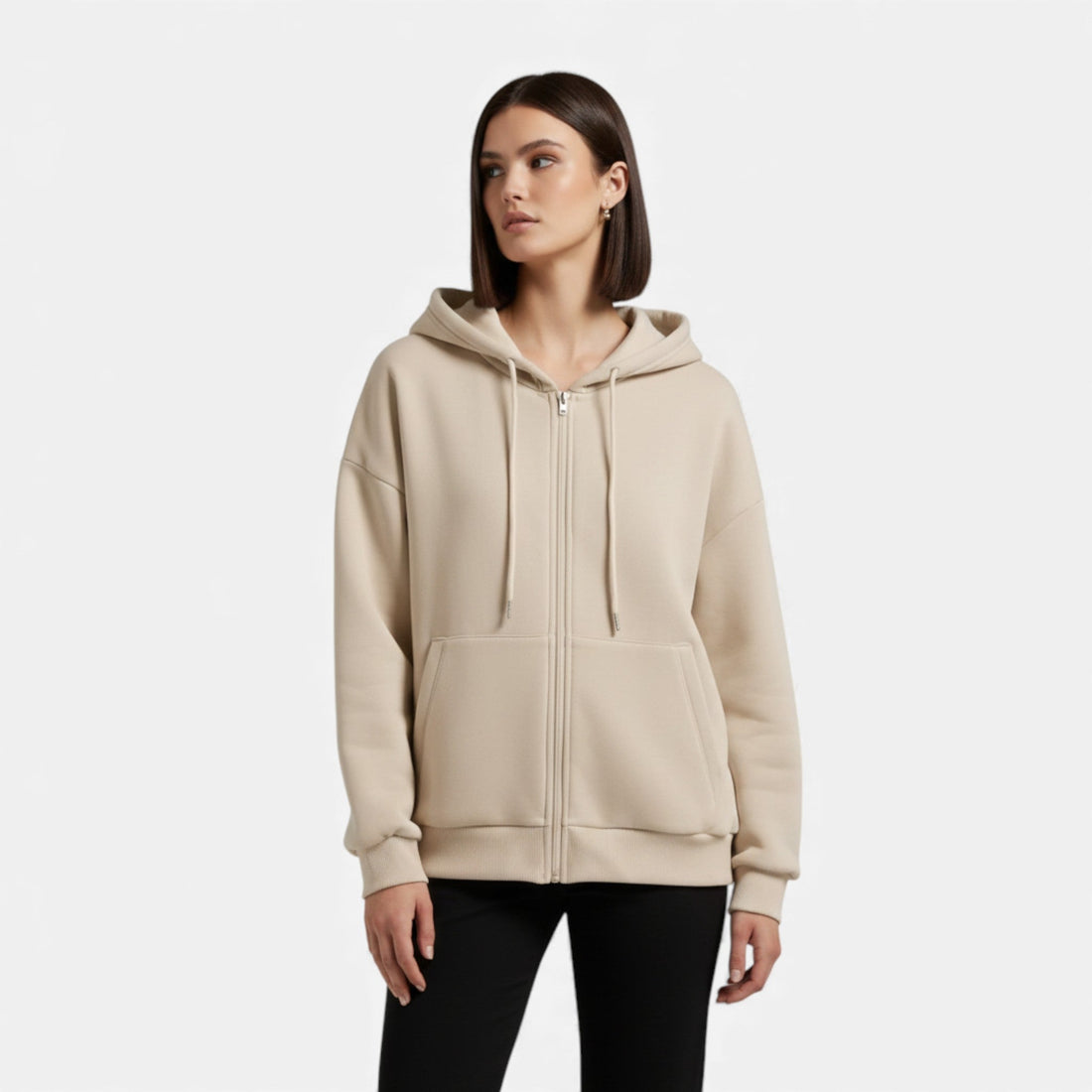 Elvayn | Women’s Zip-Up Knit Hoodie for Autumn/Winter
