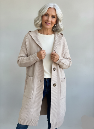 Elvayn |  Long Knit Cardigan with Hood