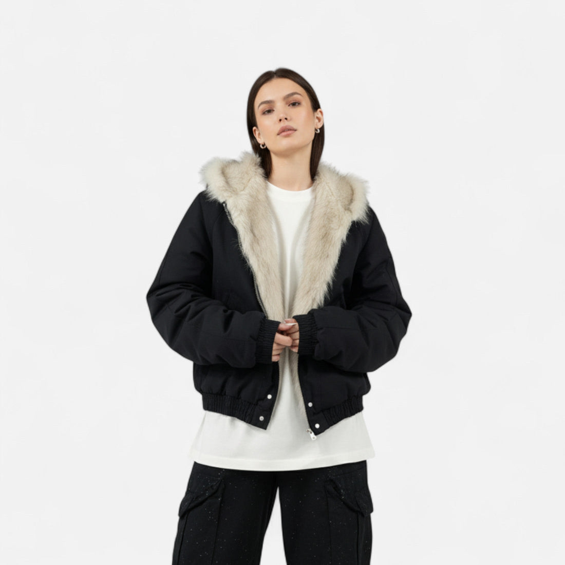 Elvayn | Women’s Winter Hooded Coat – Fur Collar Vintage Style