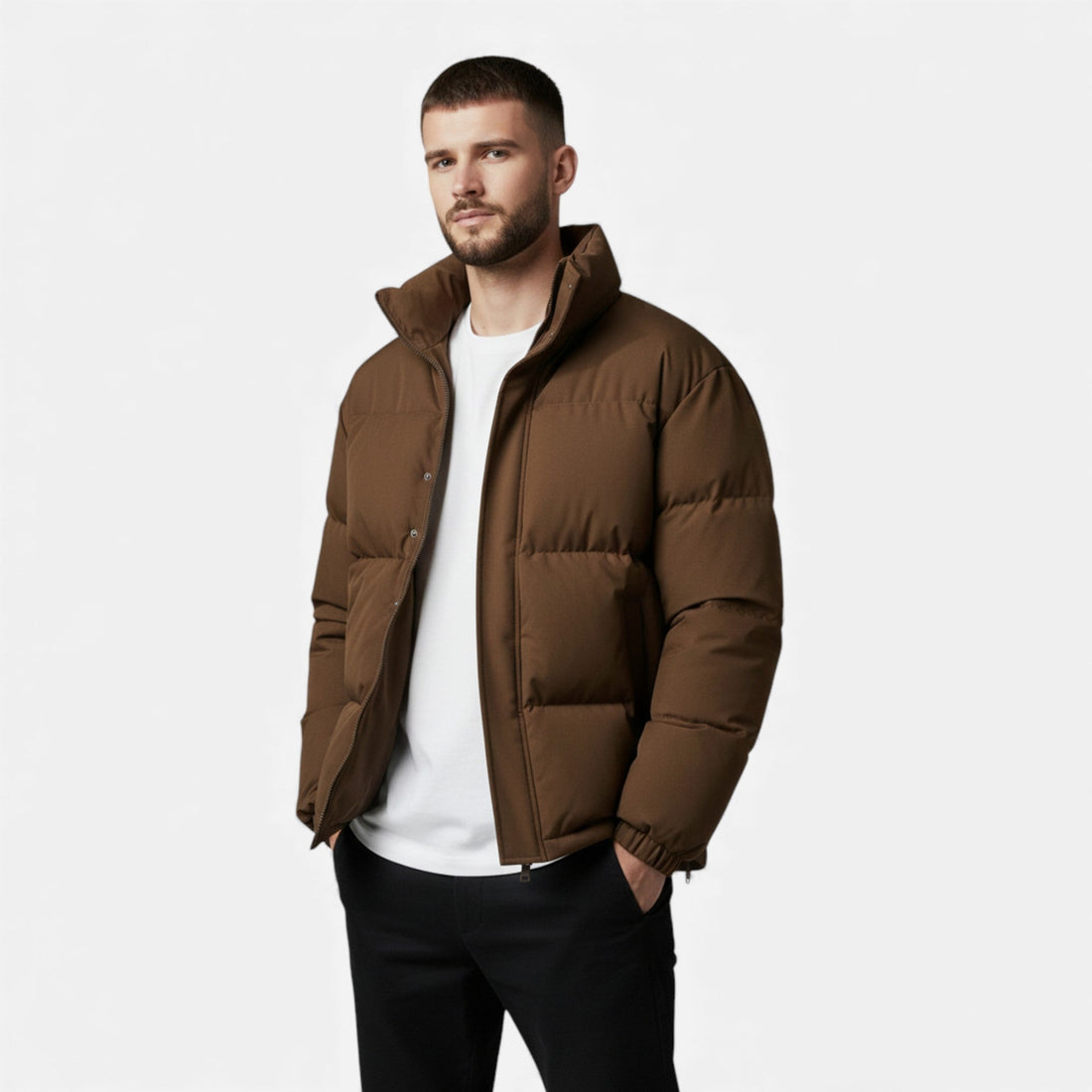 Elvayn | Unisex Puffer Cotton Jacket with Stand Collar