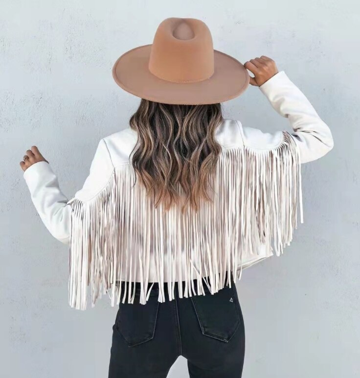 Elvayn | Women’s Fringed Suede Moto Jacket
