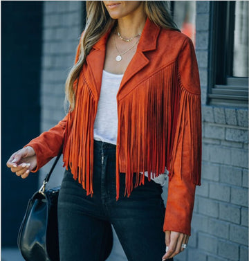 Elvayn | Women’s Fringed Suede Moto Jacket