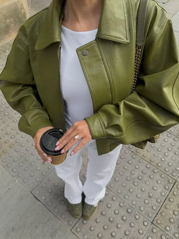 Elvayn | Women’s Relaxed Fit Oversized Leather Bomber Jacket