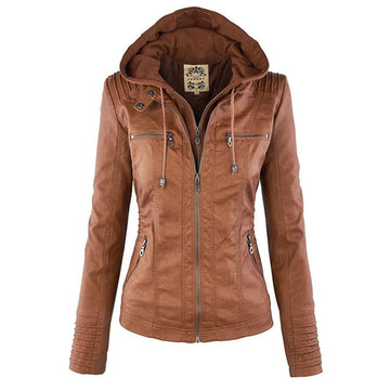 Elvayn | Women’s Hooded Zip-Up Casual Biker Jacket