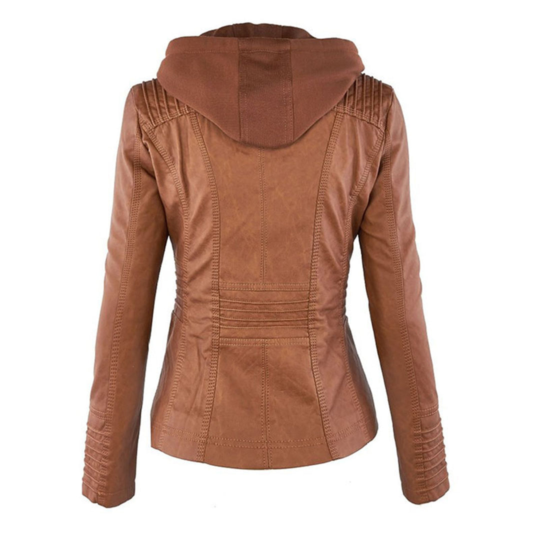 Elvayn | Women’s Hooded Zip-Up Casual Biker Jacket