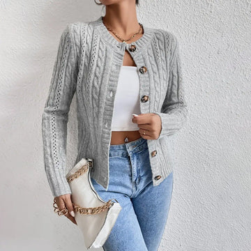 Elvayn | Warm Cable Knit Cardigan with Buttons for Women