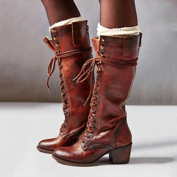 Elvayn | Women’s Vintage Lace-Up High Heel Boots