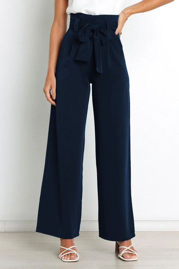 High-waisted pants with tie belt for women