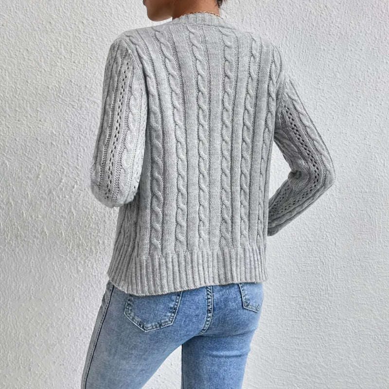 Elvayn | Warm Cable Knit Cardigan with Buttons for Women