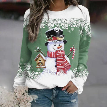 Elvayn | Women Winter Snowman Graphic Sweater