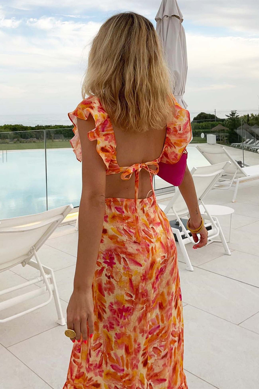 Elvayn | Floral Elegant Ruffle Maxi Dress