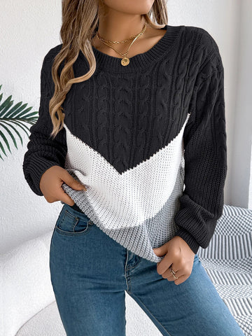 Elvayn | Color Block Round Neck Sweater