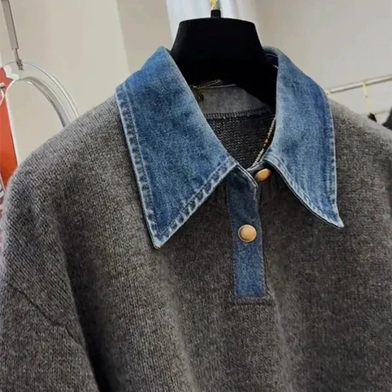 Elvayn | Denim Patchwork Knit Pullover