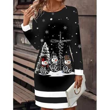 Elvayn | Women’s Snowman Print Christmas Sweater Dress