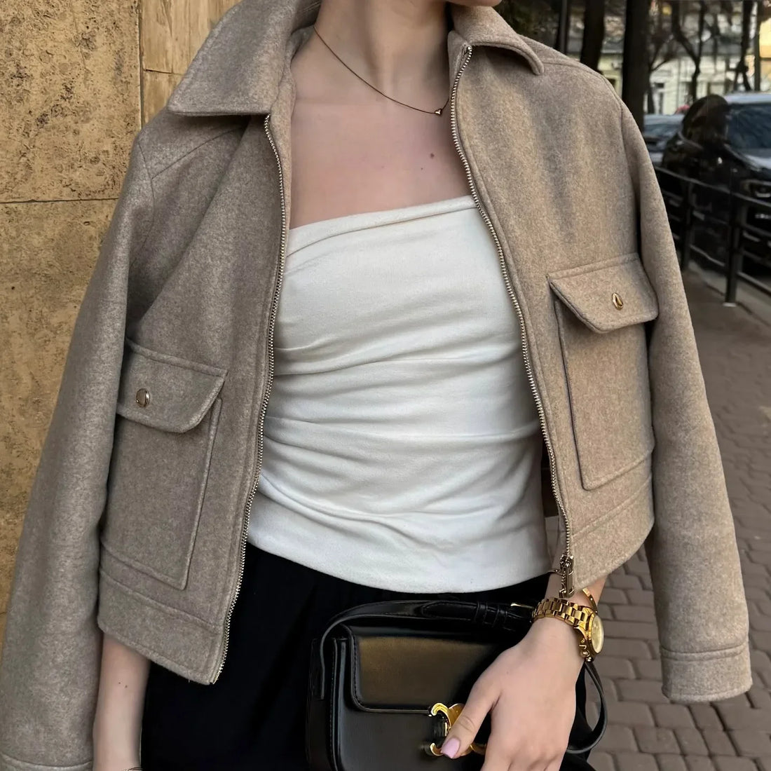 Elvayn | Women’s Zippered Wool Bomber Jacket