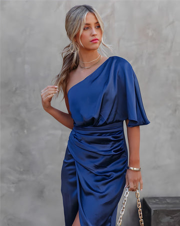 Elvayn | Women’s One Shoulder Wrap Midi Dress