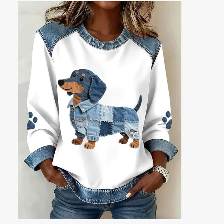 Elvayn | Denim Panel Plaid Sweatshirt