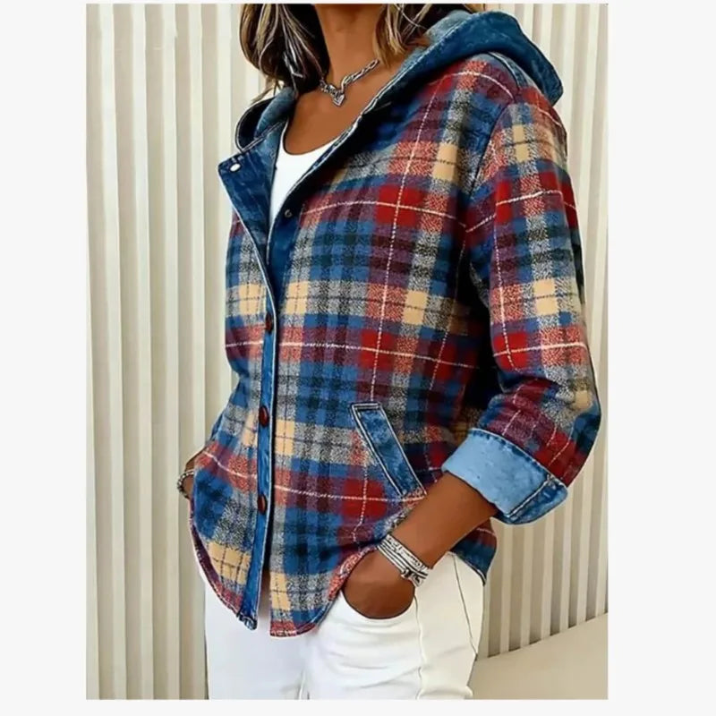 Elvayn | Retro Plaid Hooded Patchwork Cardigan