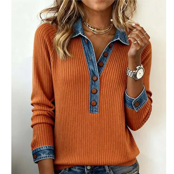 Elvayn | Lapel Patchwork Knit Sweater