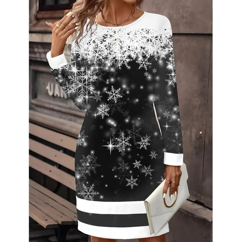 Elvayn | Women’s Snowman Print Christmas Sweater Dress