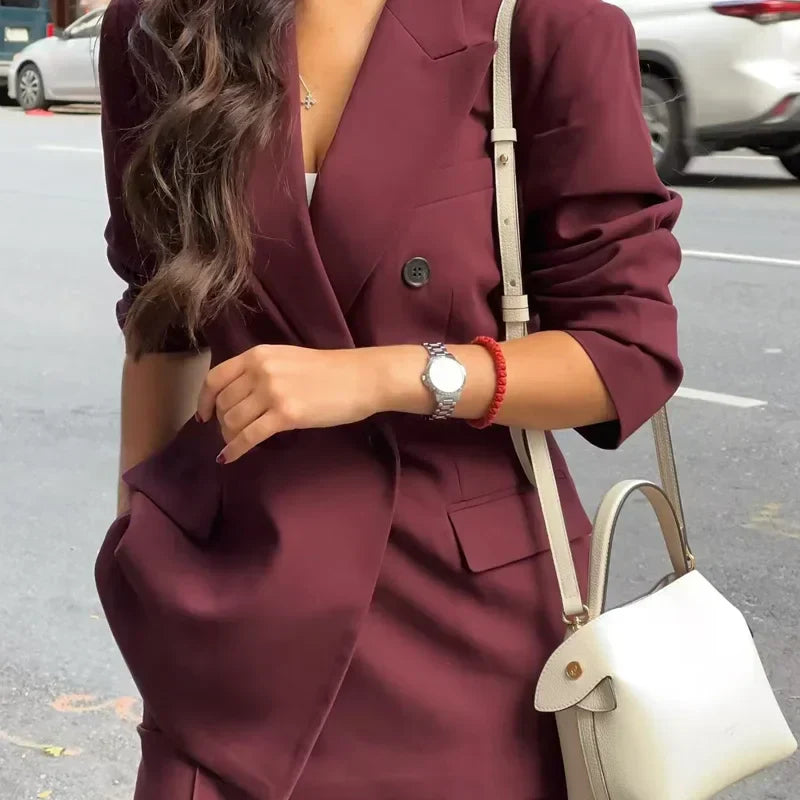Elvayn | Women's Double-Breasted Blazer Suit